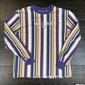 Guess Vintage Stripped Multicolor Embroidered Long Sleeve T-Shirt Adult Size M